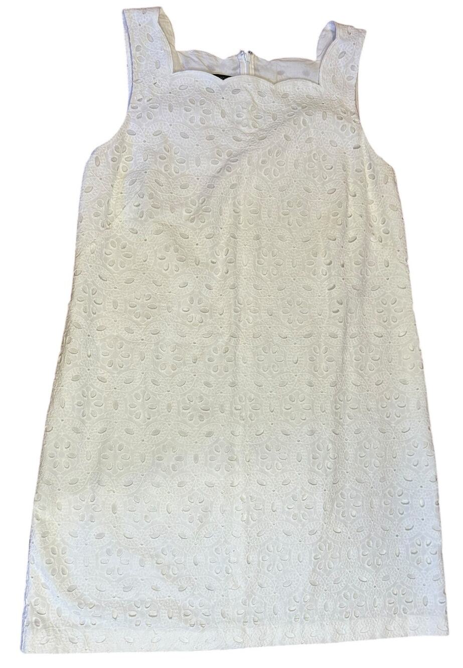 TALBOTS White Cotton Scalloped Lace Eyelet Sleeveless Dress Women's Petite 16P